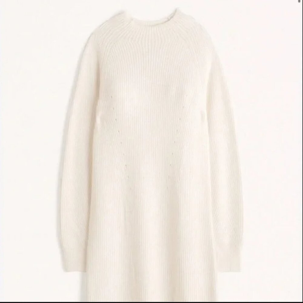 Abercrombie & Fitch Long Sleeve Mock Neck Sweater Dress in Winter White -